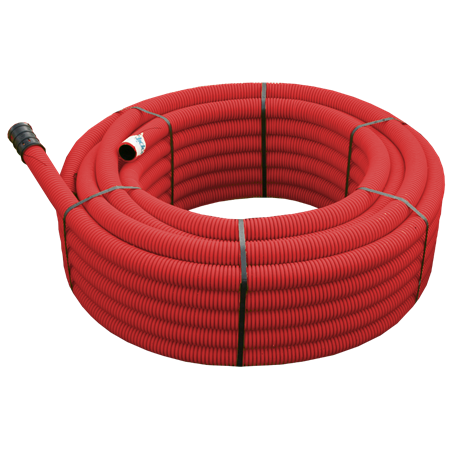 Kabelrör dubbelvägg m dragtråd, Röd 50/42 Ring 50m
